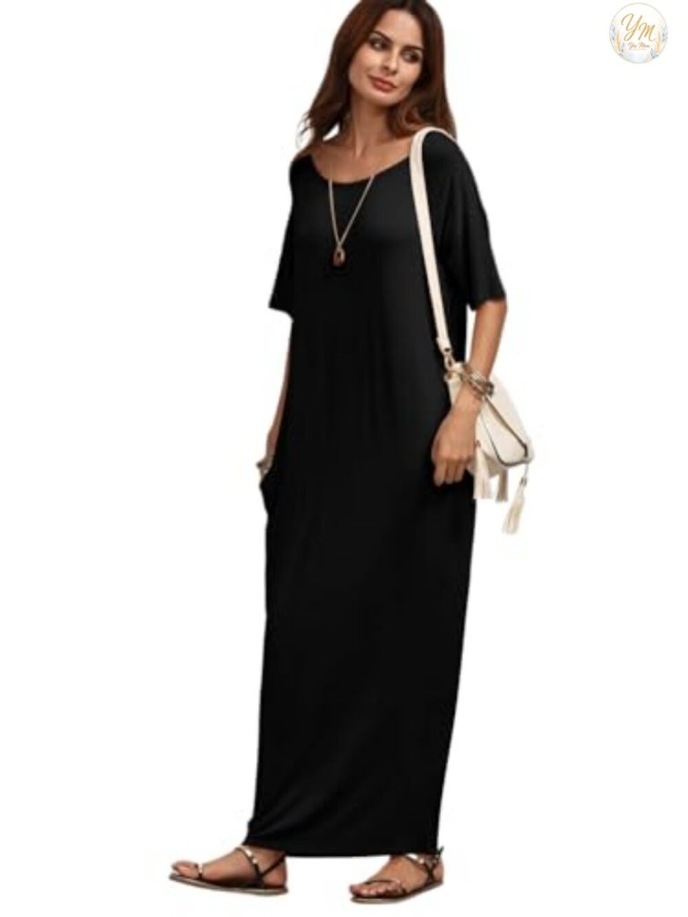 Short Sleeve Maxi Lounge Dress with Pockets